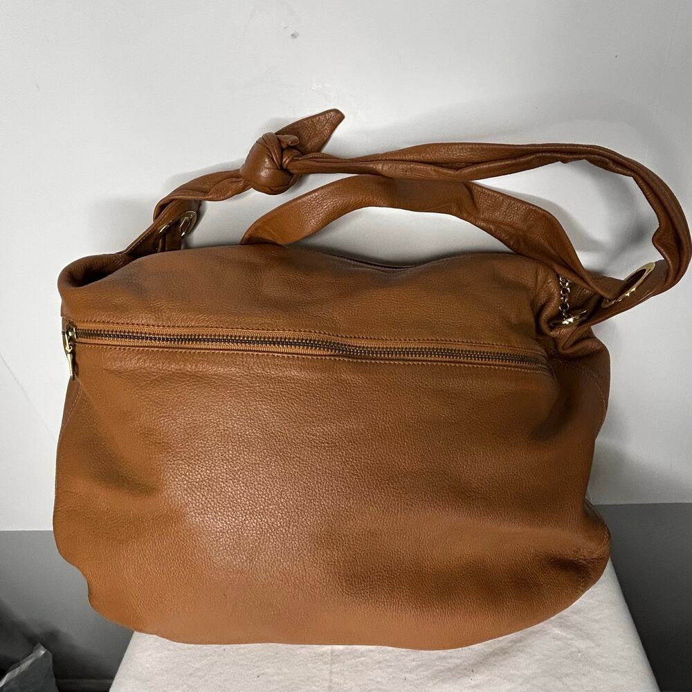 Piel de Plata Cognac Pebbled Leather Hobo Shoulder Bag Large Slouchy Purse